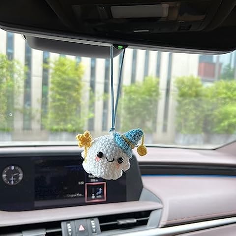 Refintural Handmade Cute Small Ghost Cute Pendant Halloween Decoration Car Mirror Hanging Accessories（Blue） Cover