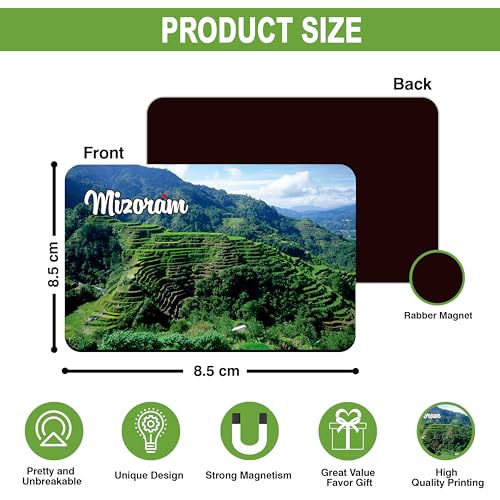 Image of Elegant Fridge Magnet with Themes |Rectangular Size Refrigerator Magnet with Magnetic Rubber Back | Pack of 1, 8.6cm X 5.4cm (Mizoram)