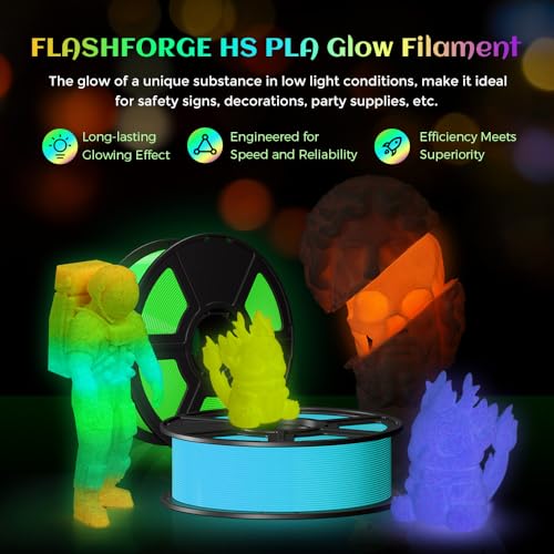 Image of FLASHFORGE Glow in The Dark Rapid PLA Filament 1.75mm, Luminous Melody Fast Color Change Multicolored Rainbow Filament, Max 500mm /s High-Speed Printing, High Brightness and Long-lasting Glowing Effect