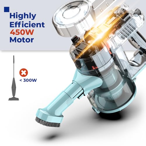 Roomie Tec Corded Stick Vacuum with HEPA Filter - 450W Powerful Suction, Bagless, Portable Handheld for Carpet & Stairs, Large Dust Capacity, 20ft Cable & Wall Mount Storage