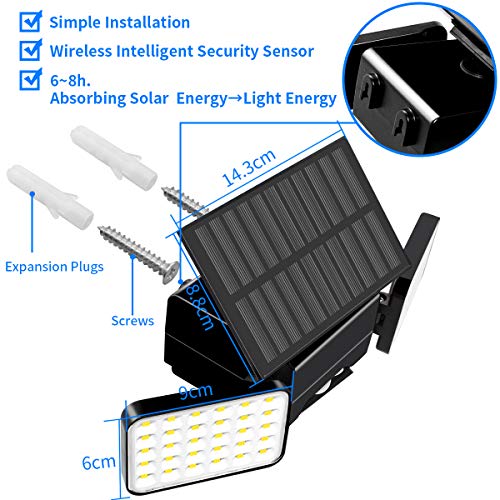 Solar Motion Sensor Lights 90 LEDs Solar Flood Lights with 3 Modes Solar Lights Outdoor 3 Heads Adjustable Motion Sensor Wireless IP68 Waterproof 360 Degree Rotatable