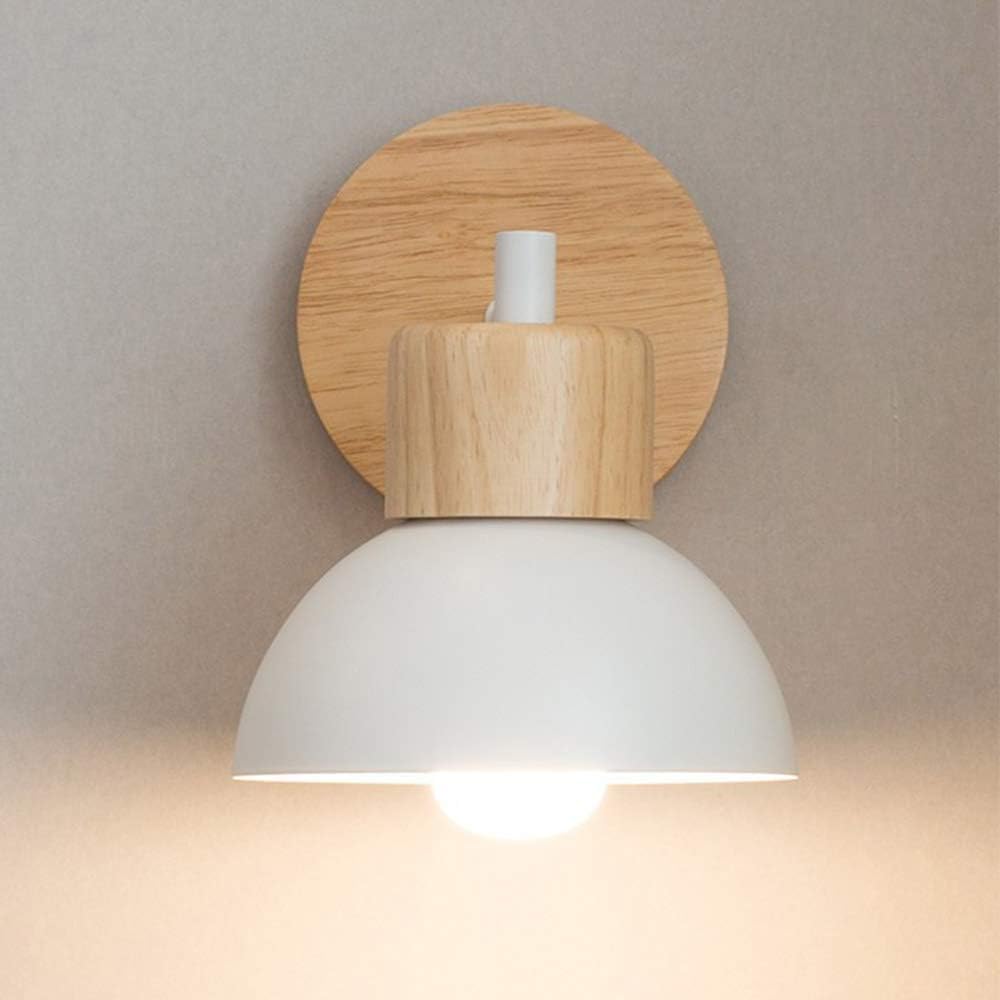 Mengjay Modern Metal Wall Lamp Wooden Decorative E26 Wall Light Sconce Lighting for Hallway Aisle Bedside Study Room Bathroom with Elegant Painted Lamp Shade (White)