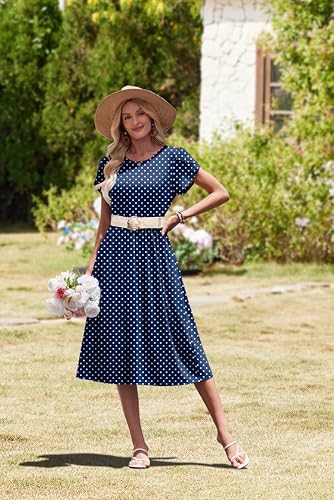 Image of HOTOUCH Women's Summer A-Line Midi Dresses 2026 Casual Floral Short Sleeve T-Shirt Dress Flowy Beach Sundress with Pockets