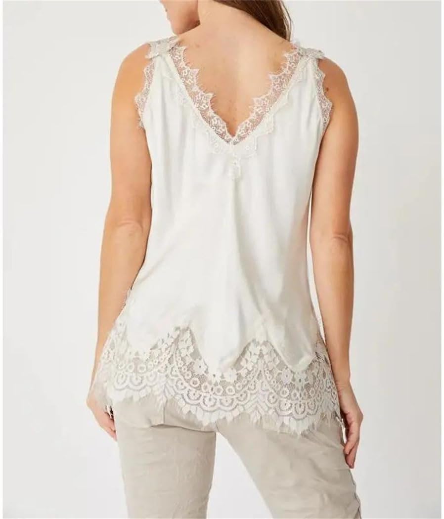 Women Night Out Going Out Satin Patchwork Camisole Silk Spaghetti Strap Shirt Loose Tank