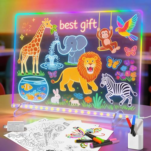 16'' Led Drawing Board for Kids with 8 Colors 6 Modes, Led Note Board with Colors, Light up Acrylic Dry Erase...
