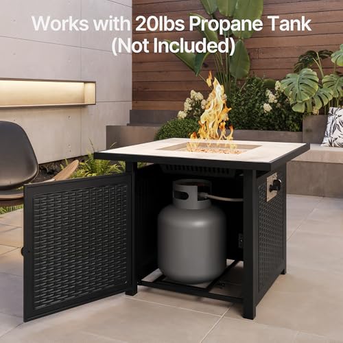 Gizoon 30\" Propane Fire Pit Table 50,000 BTU, Outdoor Fire Pit Table with Lid & Lava Rock, CSA Certified Square Fire Tables for Outdoor Dining, Patio, Garden, or Backyard Gatherings