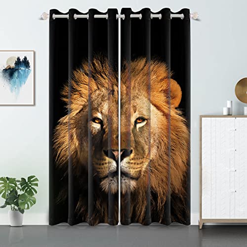 DORCEV Lion Blackout Window Curtains Safari Animal Wildlife Black Curtains for Bedroom Living Room Decor Kids Boys Room Darkening Window Drapes Treatments Decor with Grommets,26x63 inch,2 Panels