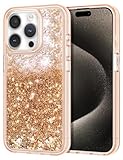 Coolden Compatible with iPhone 15 Pro Max Case Glitter Moving Quicksand Cases for Women Girls Hard PC Bumper Hybrid Heavy Duty Protection Shockproof Case for iPhone 15 Pro Max 6.7 inch,Rose Gold