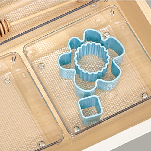 Image of InterDesign Pack of 2 Linus Kitchen Drawer Organizer for Silverware, Spatulas, Gadgets - 6 inch x 6 inch x 2 inch, Clear