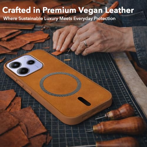 Image of Jkobi Leather Finish Back Cover Case for Redmi Note 14 5G | Redmi Note 14 SE (MagSafe Compatible Wireless Charging | Soft Touch | Camera Bump Protection)