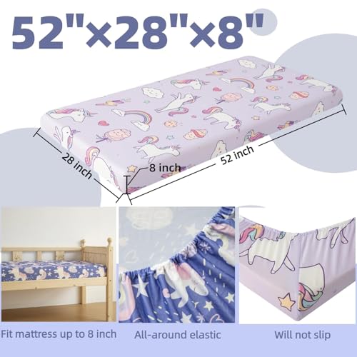Image of SDIII 2 Pack Unicorn Crib Sheets for Baby Girl 52x28 Stretchy Microfiber Jersey Knit Baby Sheets for Standard Crib and Toddler Mattress