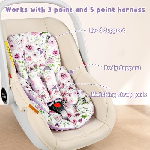 Image of GFU Infant Car Seat Insert Head and Body Support with 2 Strap Pads Purple