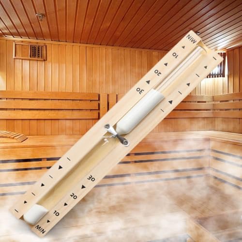 Sauna Hourglass Sand Timer 30 Minute, Rotating Sand Watch 30 Min,Wooden White Sand Clock,Reloj De Arena,Hear Resistant Wood Hour Glass Sandglass for Sauna,SPA Room