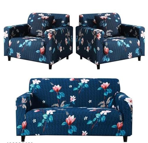 WEEHOMEZ Elastic Sofa Cover 5 Seater Full Set, Spandex Sofa Cover, Spandex Slipcover for Sofas, Modern Spandex Plush Super Stretchable | Flexible| Non-Slip | (Flower-Blue)
