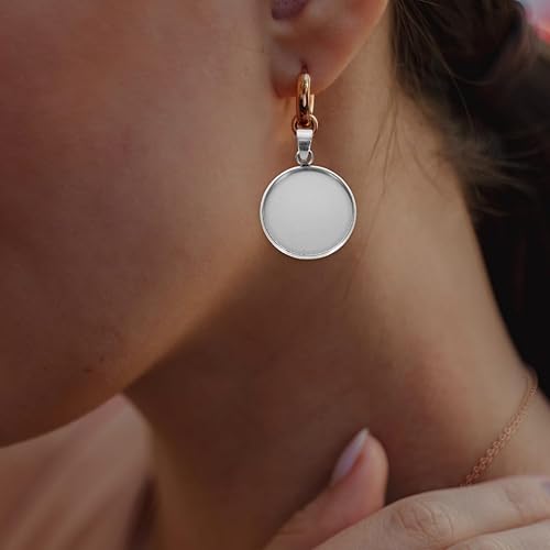 Miniatura 9 de Juego de 20 bandejas colgantes de acero inoxidable, cabujones redondos, biseles, base en blanco, para fotos, collares, pulseras, joyería (plata,