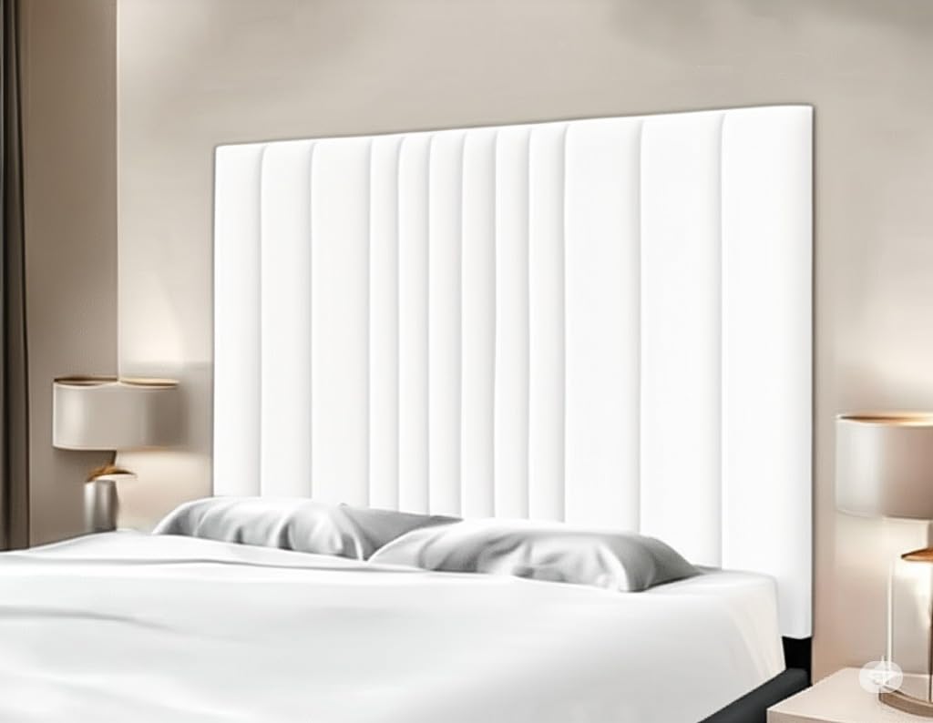 Luxury Soft Plush Fabric Headboards for Beds Bedroom & Hotel Furniture (White, 6ft Super King Size)