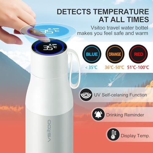 vsitoo S1PRO Self-Cleaning Sports Water Bottle 15 Oz, Vacuum Stainless Steel, BPA-Free, Insulated Water Bottle with Handle Double-wall, Self Cleaning Water Bottle Keep Drink Hot or Cold, White - Image 3