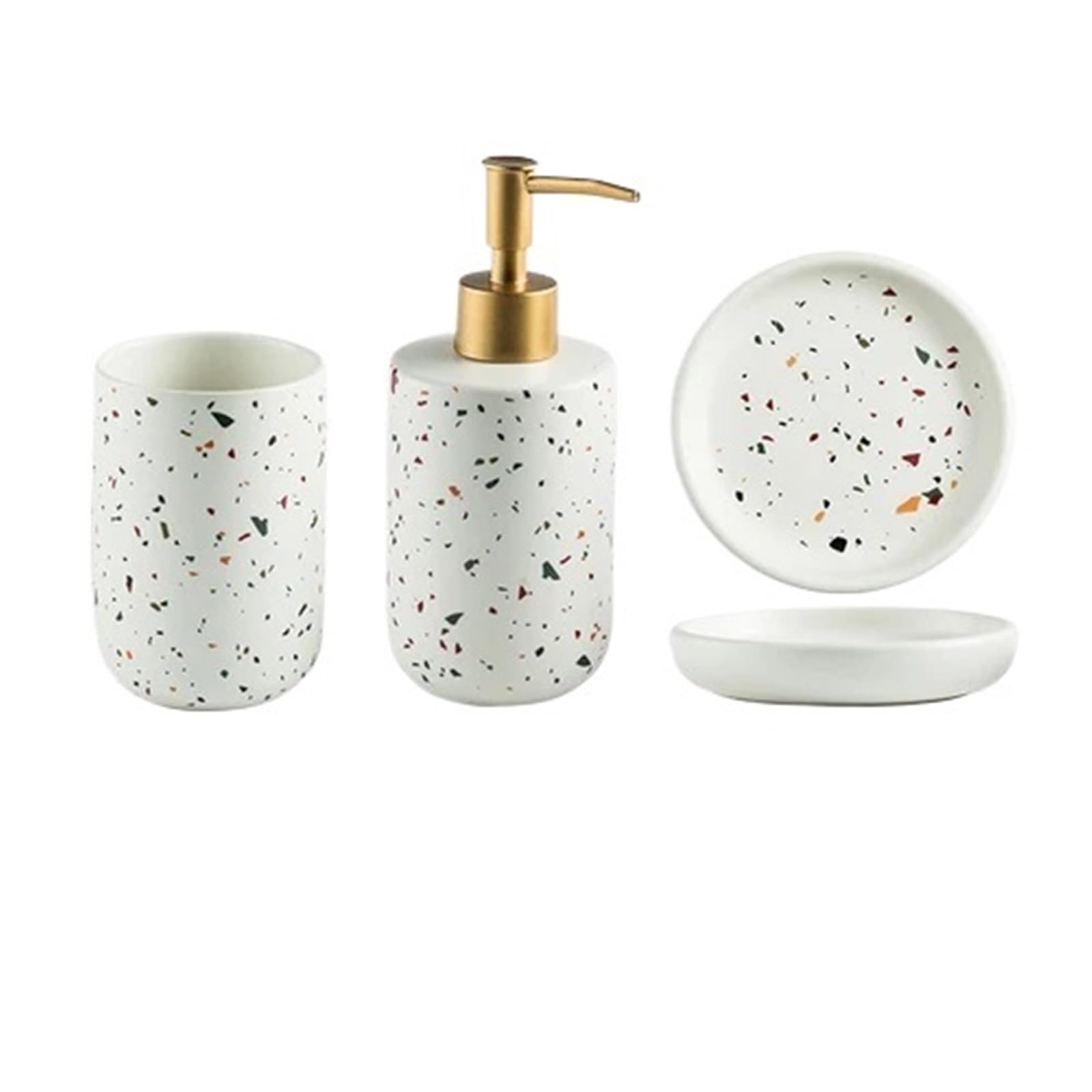 Soap Dispenser Bathroom Decoration Set, Ceramic, Emulsion Bottle, Gargle Cup, Soap Dish, Art Supplies(White set1)