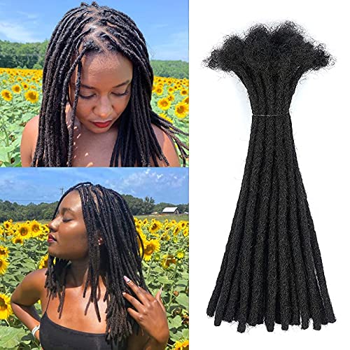 100% Human Hair Dreadlocks Extensions, 12 Inch 30 Strands 0.6cm Width Soft Human Loc Extensions for Women/Men Full Handmade Can be Dyed,Can be Curled and Bleached,Natural Black