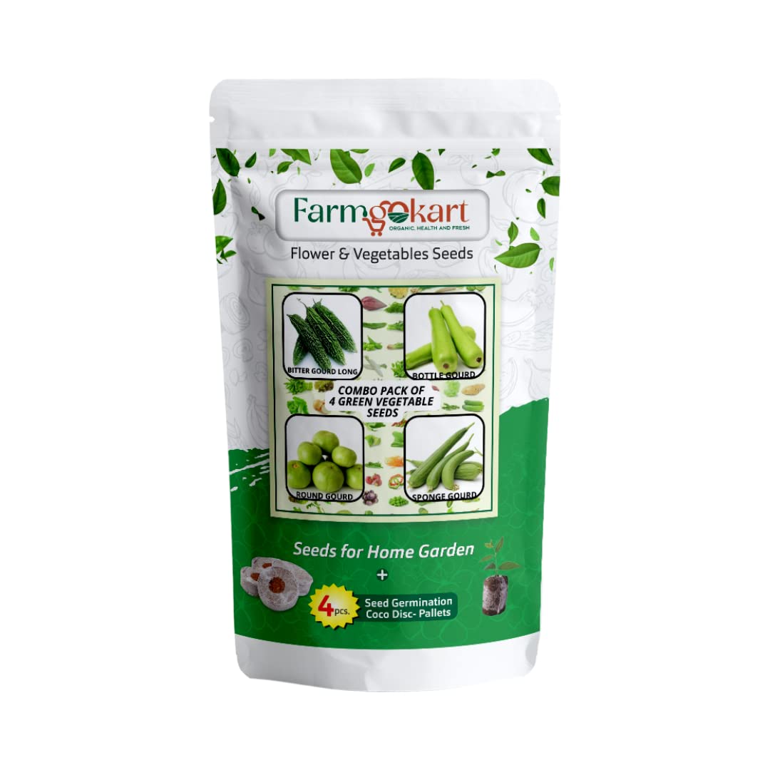 Farmgokart Combo Pack Of 4 Green Vegetable Seeds | BITTER GOURD LONG, BOTTLEGOURD, ROUND GOURD & SPONGE GOURD | Easy To Grow | Best Suitable For Terrace And Home Gardening | With 4 Coco Disc - (VC-38) (B09PJGPLFC) Amazon Price History, Amazon Price Tracker