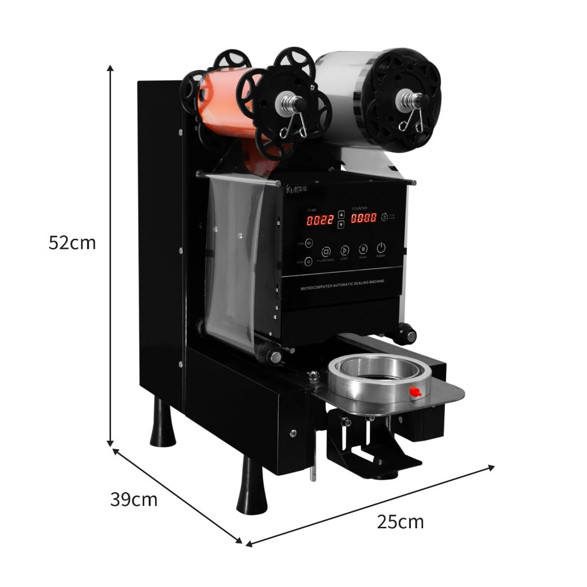 Machine à sceller les tasses électrique 500 W entièrement automatique sous vide Panneau LCD en acier commercial Bubble Milk Tea Coffee Smoothies Papier plastique 90 mm 95 mm de diamètre 500-650 tasses