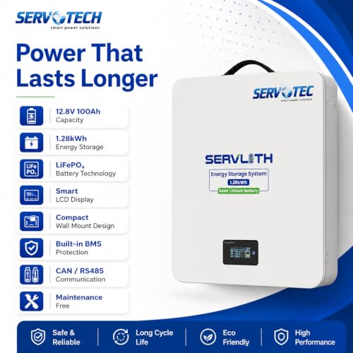 Image of SERVLITH 12.8V /100Ah Solar Lithium Battery | High Performance Lithium Battery | 60-Month Warranty