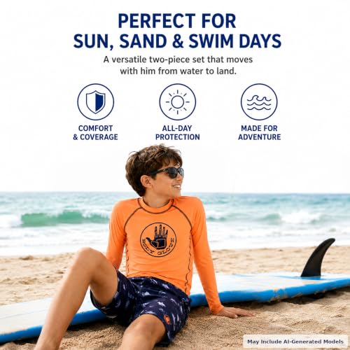 Image of Body Glove Boys Swim Set - 2 Piece Boys Swim Trunks with Rash Guard UV Protection Swimsuit Kids Bathing Suits (Sizes 4-12)