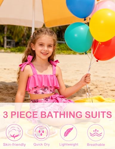 Image of ALISISTER Girls Swimsuit 3 Piece Bathing Suits Flounce Bikini Tankini Set Beach Swimwear with Cover Ups Skirt for 3-8 Years