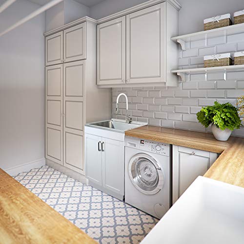 Image of Transolid TCB-2420-WCW 24-in All-in-One Laundry Cabinet with Sink, Stainless Steel High Arc Faucet and Basket in White