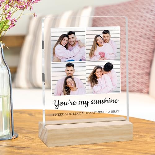 Image of Giftplease Customized Photo Frame with Wooden Stand | Transparent | Personalized Couple Picture Frame Gift for Girlfriend, Boyfriend, Husband, Wife |Anniversary, Wedding, Valentine s Day C 02