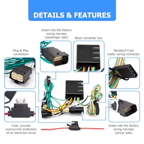 Image of Wsays 4-Pin Trailer Wiring Harness Plug & Play Connect Trailer Tail Lights Brake Signal Lights and Turn Signals Compatible with Jeep Wrangler JL /JLU 2018-2025 Gladiator 2020-2025