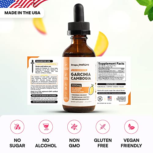 Garcinia Cambogia - Appetite Suppressant For Weight Loss - Stronger Than Pills & Capsules (60% Hca) 4X Ultra Concentrated Liquid Supplement - Carb Blocker - 2 Fl. Oz. Natural Raspberry Mango #TOP5