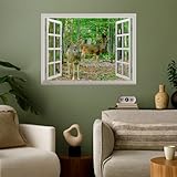 wall26 Wall Sticker Whitetail Deer/Buck in Velvet Standing in The Woods Open Window Wall Mural, Not Peel and Stick, Non-Woven Wallpaper Decorative for Bedroom, Living Room, Office - 36'x48'