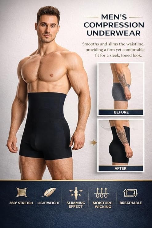 Image of Men Supporter Shapewear | Waist & Tummy Tucker Compression Body Shaper Shorts for Men | High Waist Slimming Supporter Innerwear | Breathable Shapewear