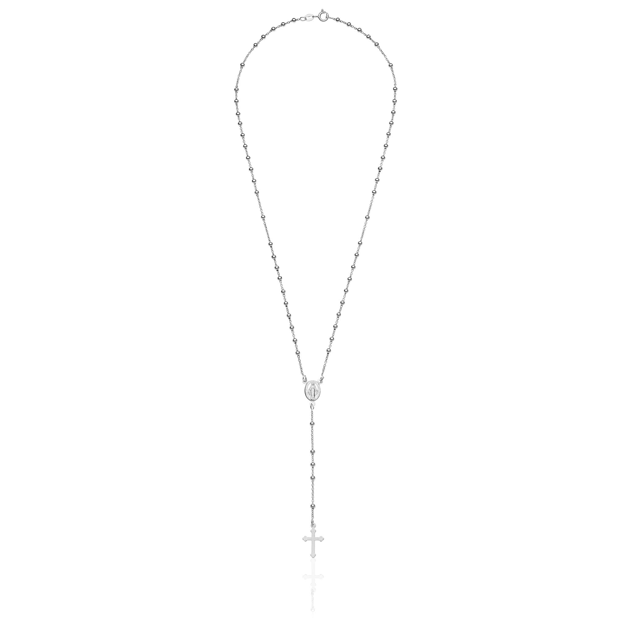 AKA Gioielli® - 925 Silber Rosenkranz Halskette mit Jungfrau Maria und Kreuz anhänger für damen