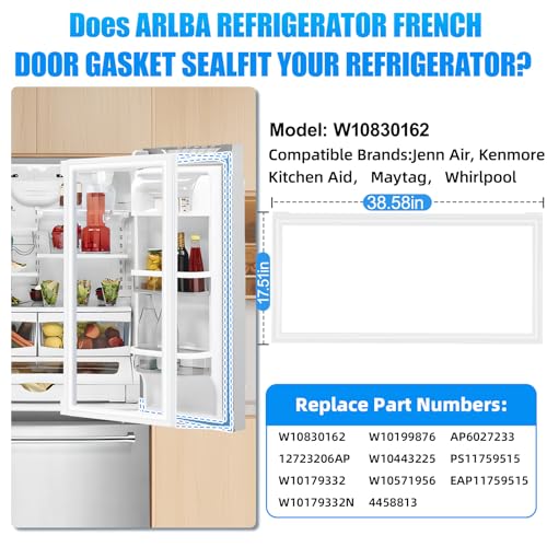 Image of 2x Upgraded W10830162 Refrigerator French Door Gasket Compatible with Kenmore, Kitchen-Aid and for Whirlpool 12723206AP W10179332 W10179332N W10199876 W10443225 W10571956 Refrigerator Door Seal White