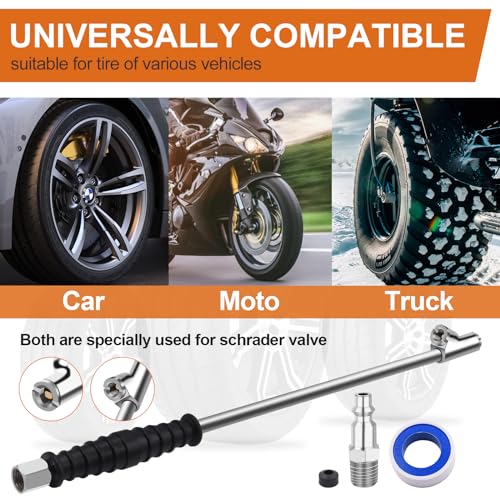 SAFELIFE 16-1/4\" Extended Dual Head Air Chuck, 2-Way Connection 1/4\" FNPT Straight Foot Lock On Tire Inflate Chuck, Tire Chuck w/Quick Plug, Air Compressor Fill Kit for Truck RV Semi Dually Tires