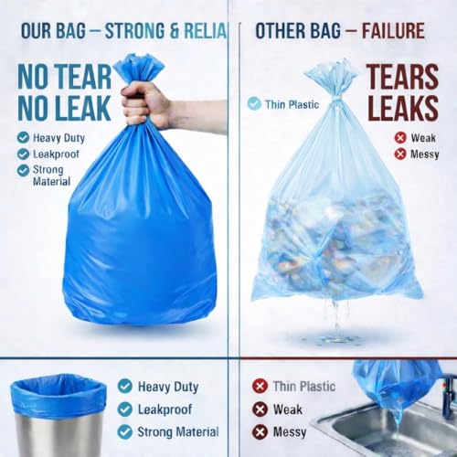 Image of Garbage Bags /Dustbin Bags - 120 Micron Heavy - Duty Trash Bags (20 x 26 Inches) - Extra-Medium Leak -Proof Bin Liners for Kitchen, Office - 500g Pack (Blue, Pack of 2) - 20 Bags