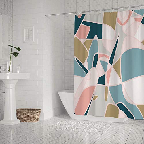 Rideau de douche 70s en polyester imperméable 168x183 cm avec crochets - 3