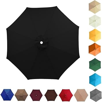 Patio Umbrella Replacement Canopy, Outdoor Parasol Top Cover Replacement Cloth for Market Table YardBlack,6ribs/2m/6.5ft