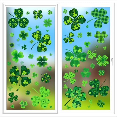 JCFIRE 118 Pcs St Patricks Day Decorations, 8 Sheets Extra Large Shamrock Stickers Window Clings Decor, St Patricks Day Accessories, Reusable Saint Party Supplies for Home Office School