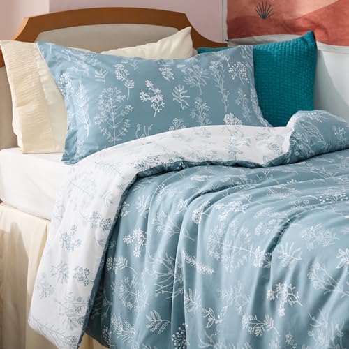Image of Bedsure Twin /Twin XL Comforter Set - Mineral Blue Bed Set, 2 Pieces Cute Floral Bedding, 1 Soft Reversible Botanical Flowers Comforter and 1 Pillow Sham