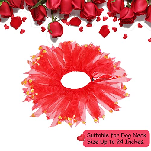 Goyoswa Dog Valentines Outfit, Dog Valentine's Day Clothes Red Glitter Hearts Dog Headband Dog Collar With Red Ribbons Holiday Costumes For Small Medium Large Dogs #TOP3