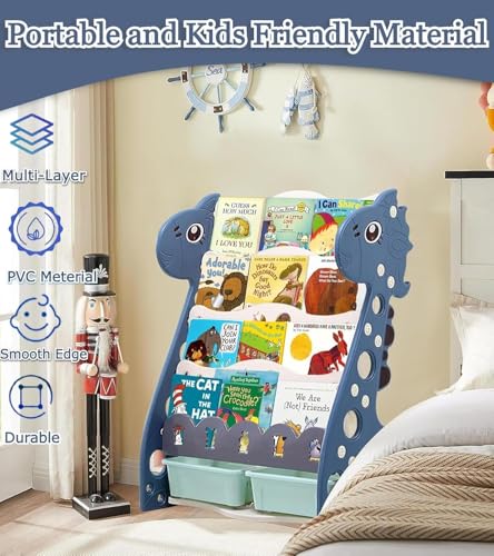 Image of Hukimoyo Book Shelf Cabinet for Kids with Toy Organizers Storage Box for Home Front Facing Display Storage Bookshelf Rack for Kid, 4‑Tier Book Shelves for Kids with Storage Bin