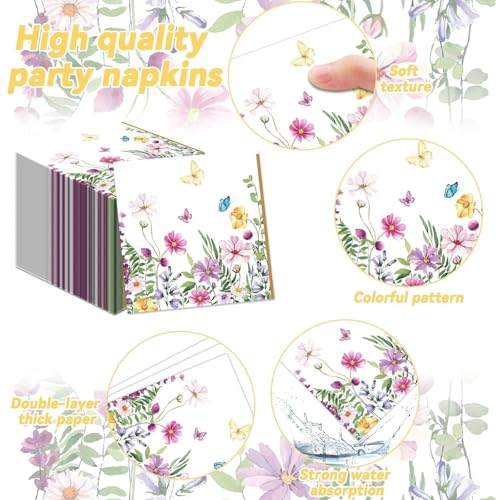 Image of 96 Pcs Wildflower Plates and Napkins Party Supplies for 24 Guests Spring Floral Tableware Plates Napkins Table Decorations Wildflower Dinnerware for Birthday Baby Shower Bridal Shower Garden Tea Party