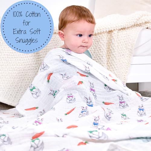 Image of LollyBanks Swaddle Blanket, 100% Cotton Muslin Swaddle Blankets, Neutral Swaddle Blanket 47 x 47 Inches, Baby Blanket for Boys and Girls, Baby Essentials, Registry (Bunny Print)