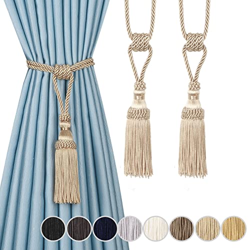 Alzapaños para cortina con borlas beige para recoger y decorar hilos 2