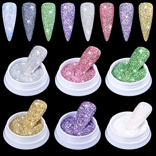 Kiiwah 6 Pot di Glitter Unghie Nail Art, Polvere Gitterata Decorazioni, Effetto per Corpo Viso