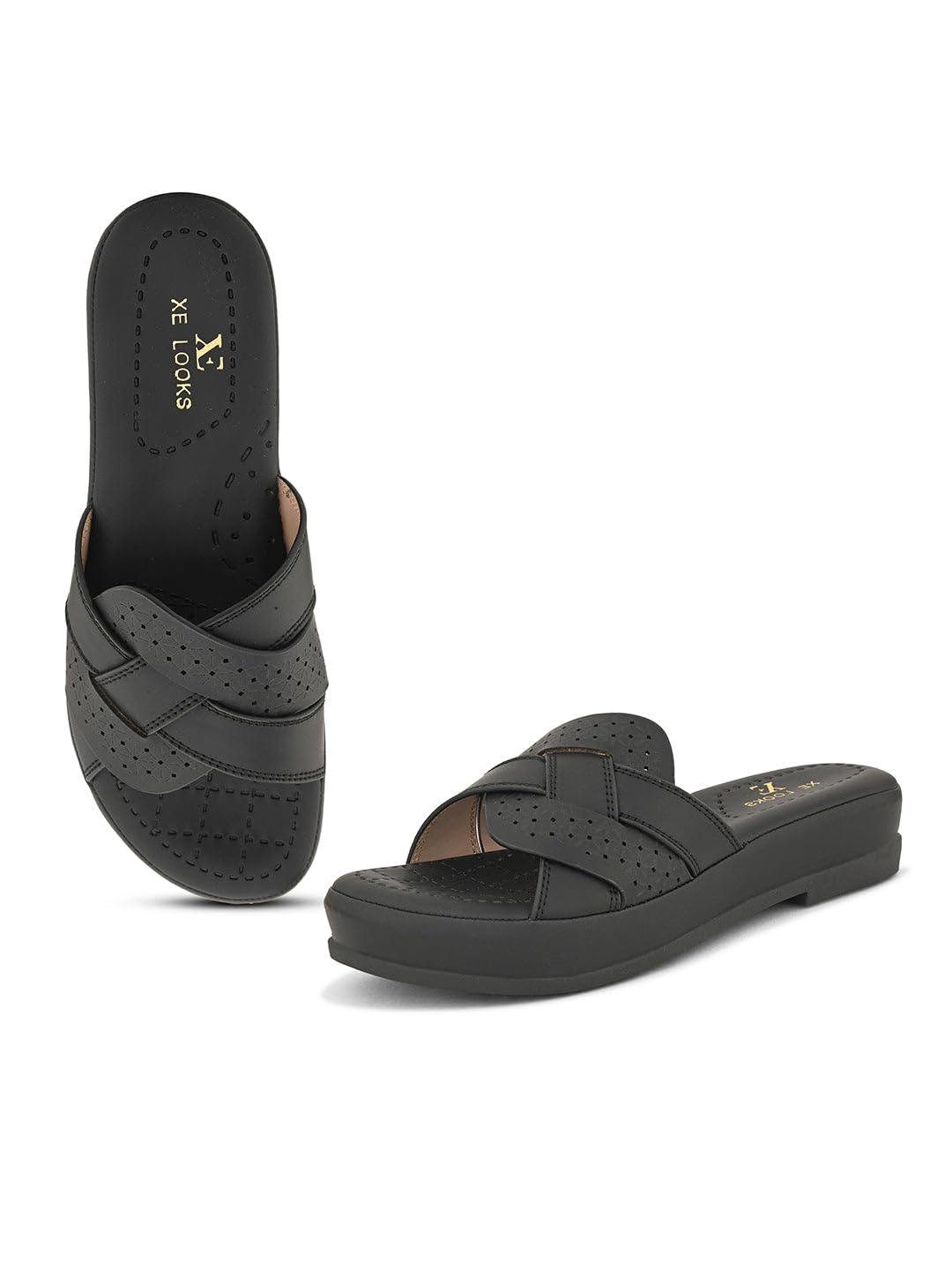 xe looks Women's Sleek Trendy Slip-On Sandals - Cross-Strap Perforated Comfort-picture-13
