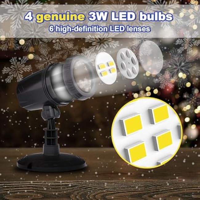 Snowflake Projection Light, Christmas Outdoor High Definition Single Head Snowflake Light, LED Snowfall Spotlight with IP65 Waterproof Rating, Suitable for Christmas Garden Decoration